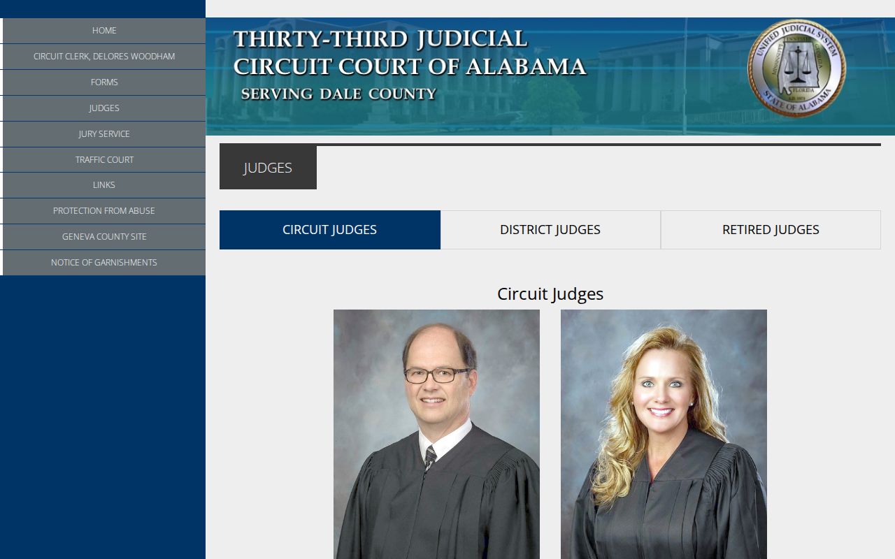 Official Dale County judicial office page for the 33rd Judicial Circuit